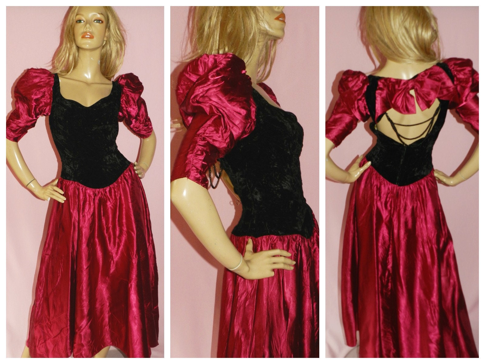 80's Deep Red Crushed Velvet Cocktail Dress