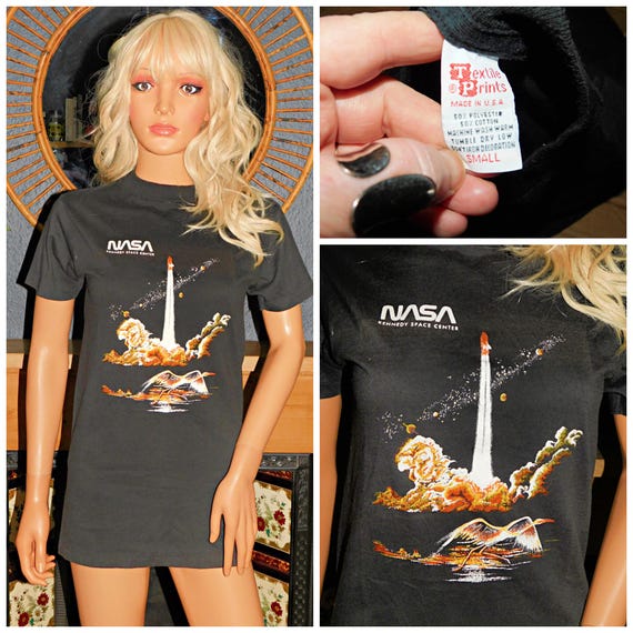 Vintage 90s Soft Single Stitch 50 50 NASA SPACE Shuttle T shirt Xs S 1990s Unisex Graphic Black