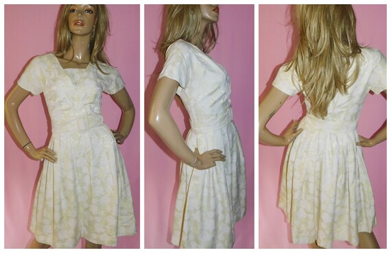 Vintage 1950s Lime Cream WEDDING Prom COCKTAIL Party dress 8 S Xs 50s Full Skirt Mid Century