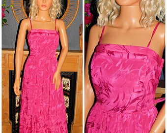 Vintage 70s 80s BUBBLEGUM Pink Patterned Cocktail Evening Dress 12 M 1970s 1980s PARTY Prom