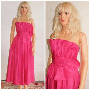 Vintage 1980s BUBBLEGUM Pink Origami RUFFLED Prom Party Dress 8 S 80s Cocktail Extreme Strapless