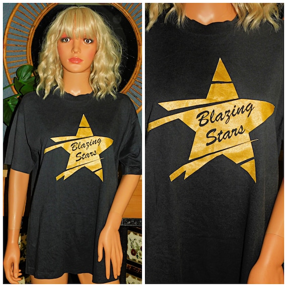 Vintage 90s Soft SINGLE Stitch Black Gold BLAZING STAR T Shirt M L 1990s Unisex Graphic 50 50