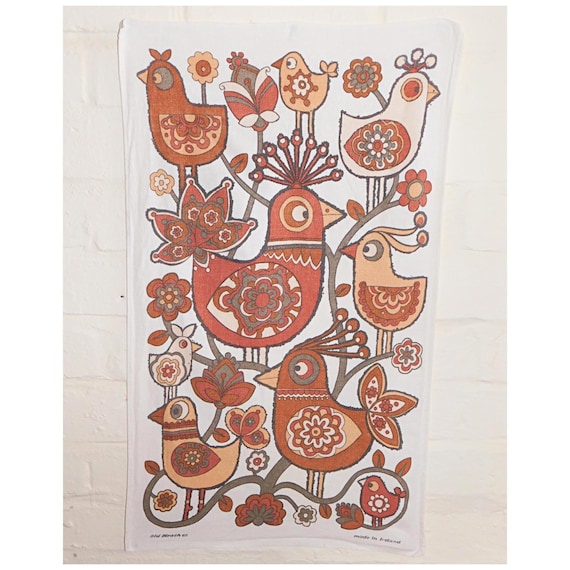 Vintage 60s 70s PSYCHEDELIC CHICKEN Old Bleach Irish Tea Towel Kitchenalia