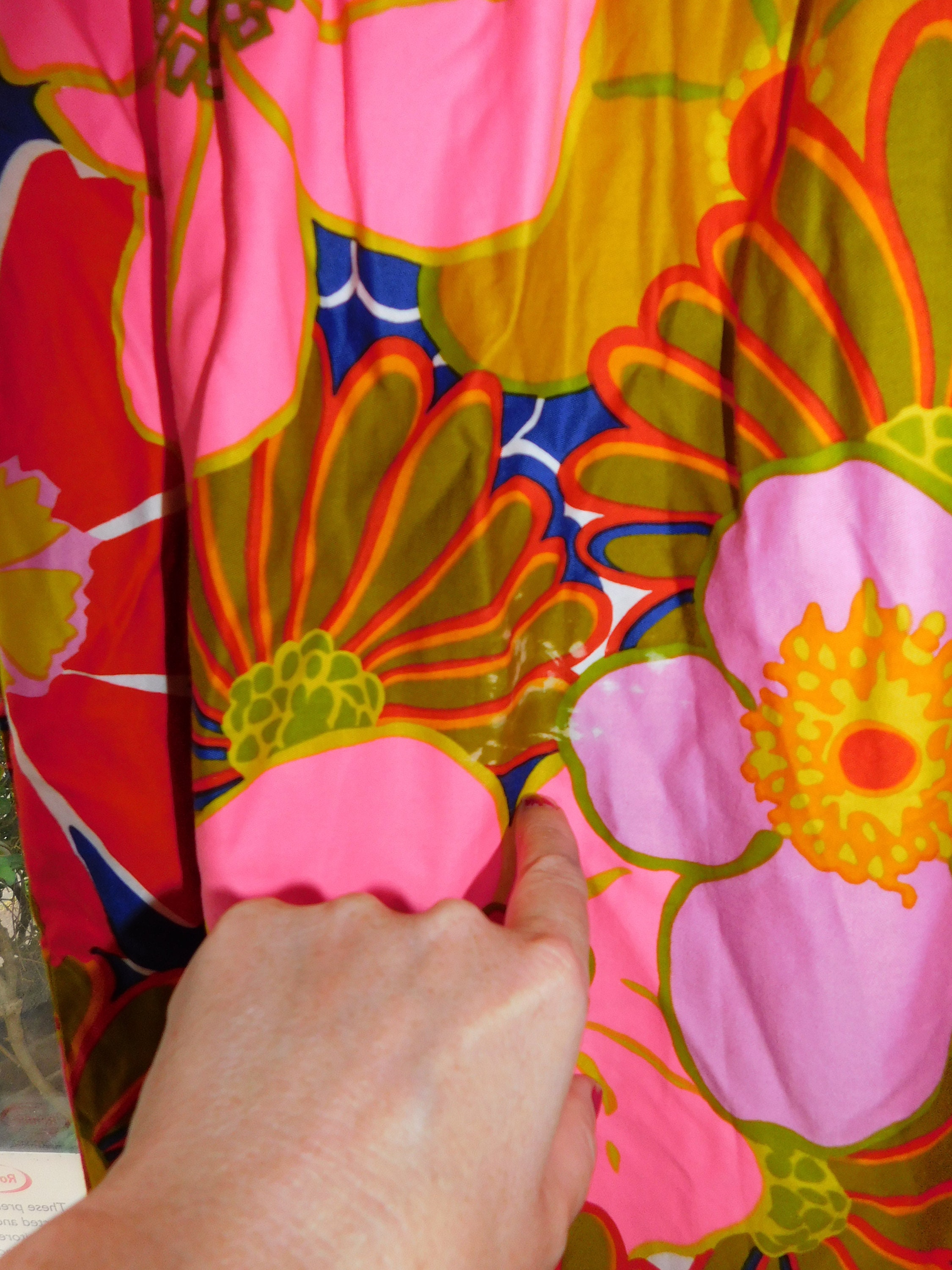 Vintage 70s PSYCHEDELIC FLOWER POWER Kitsch Maxi Dress 8 S 1970s Evelyn ...