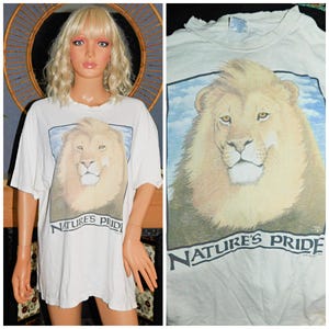 ヴィンテージ 90年代 クリーム シングルステッチ NATURES PRIDE LION プリント Tシャツ L 1990年代 ユニセックス グラフィック 1995 ダメージ加工