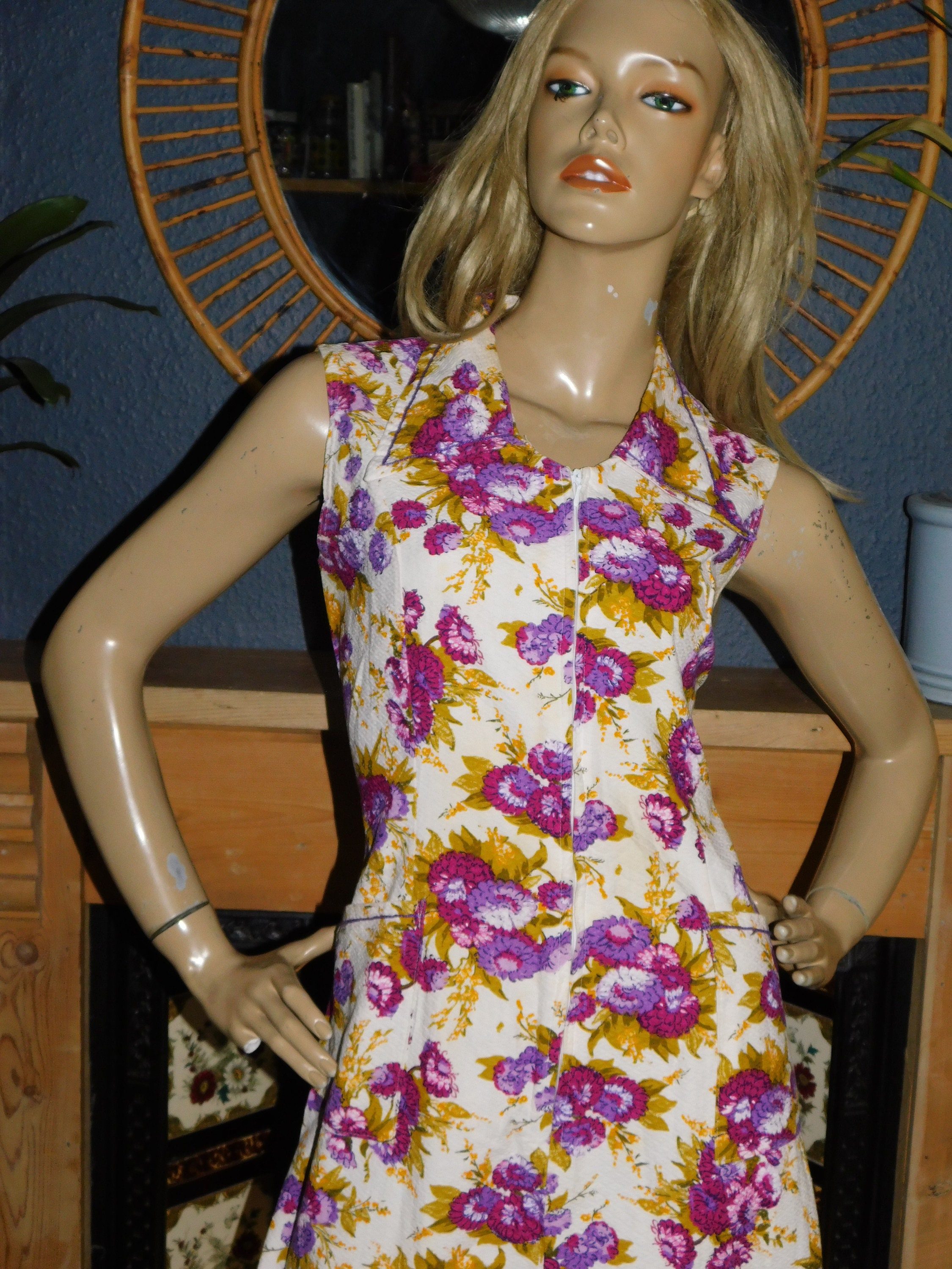 Vintage 60s 70s BOLD FLORAL Print Mod Day Dress 14 M 1960s - Etsy UK