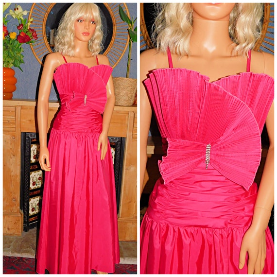 Vintage 80s BUBBLEGUM Pink ORIGAMI Ruched Prom Pa… - image 9