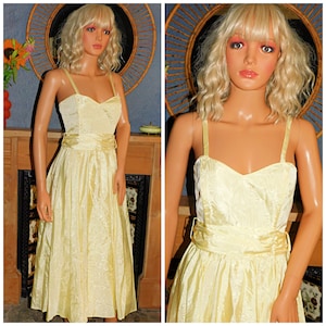 Vintage 80s Vera Mont LEMON Yellow Princess Prom Dress 8 S Xs 1980s Belle Party