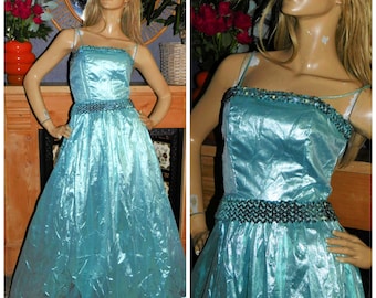 Vintage 80s METALLIC Peppermint Green Lame SEQUIN Trim Prom Party Dress 6-8 Xs 1980s Kitsch Extreme