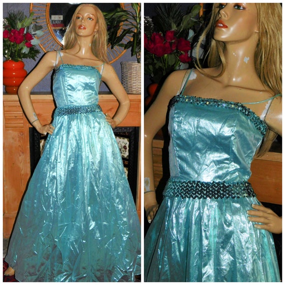 Vintage 80s METALLIC Peppermint Green Lame SEQUIN Trim Prom Party Dress 6-8 Xs 1980s Kitsch Extreme