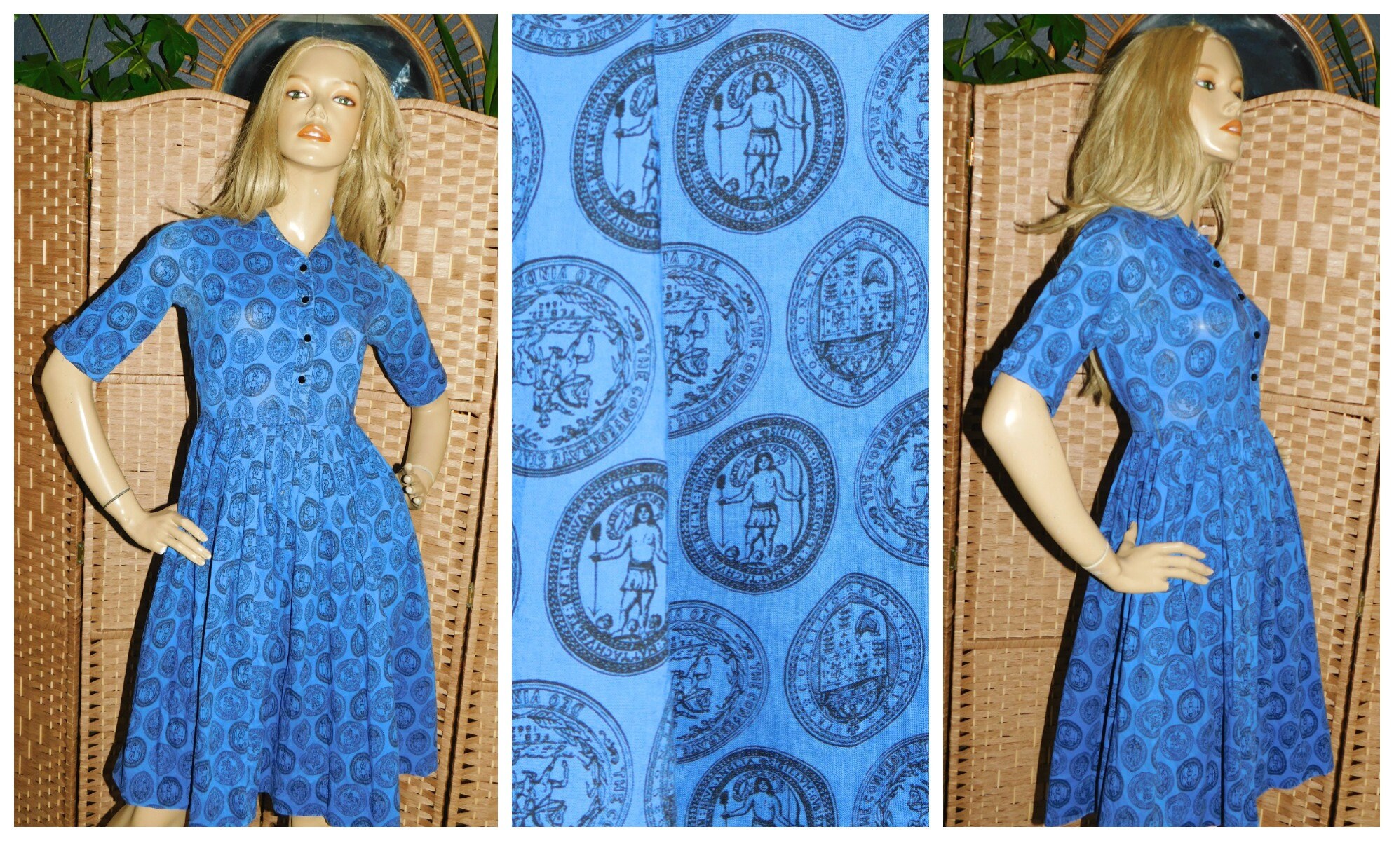 Fantastic 1950s novelty bandanna print day dress waist 26 great colourway
