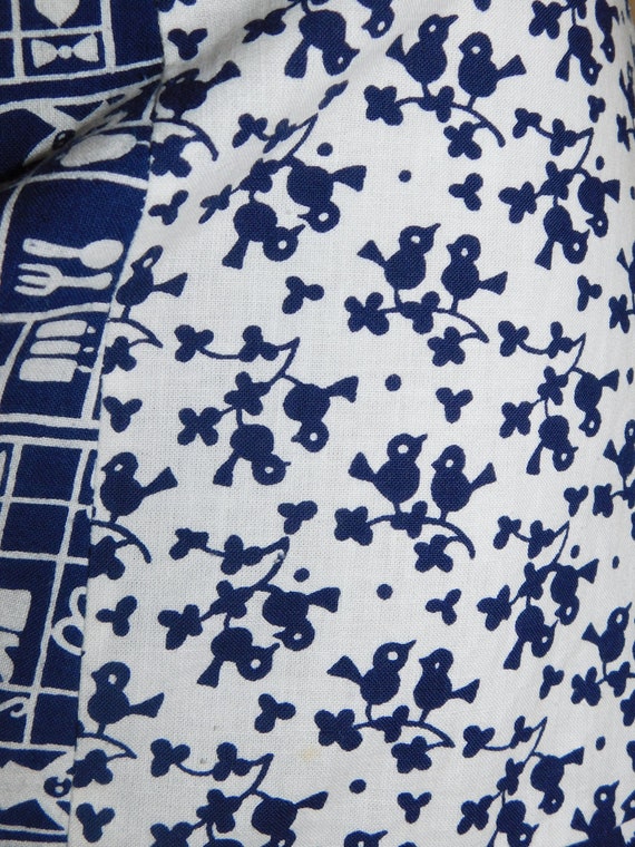 Vintage 70s Navy White NOVELTY Print PATCHWORK Co… - image 6