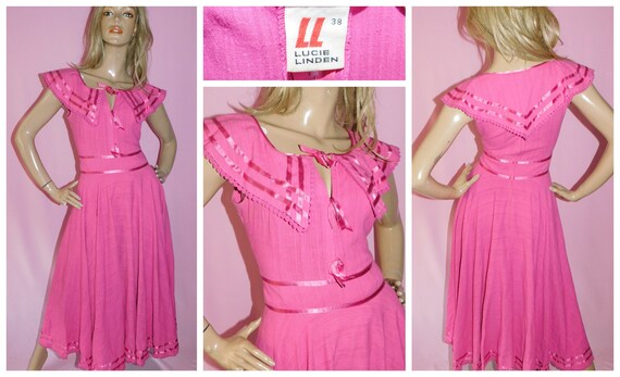 Vintage 70s BUBBLEGUM Pink Cheesecloth BOHO Day Dr