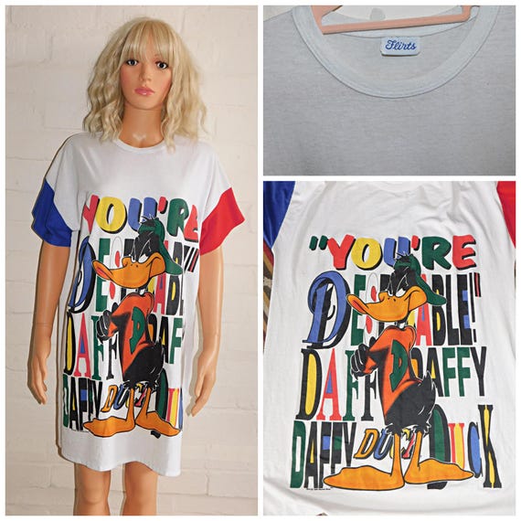 Vintage 90s Soft SINGLE Stitch DAFFY DUCK T Shirt One Size 1990s Graphic White Tee 50 50