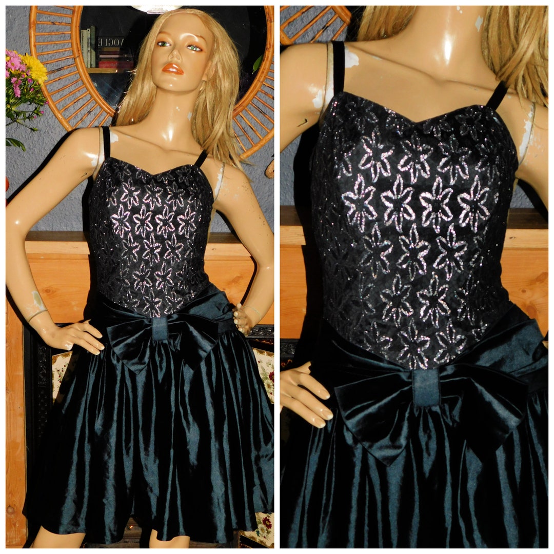 80’s Black Metallic Gold and Silver Knit Dress