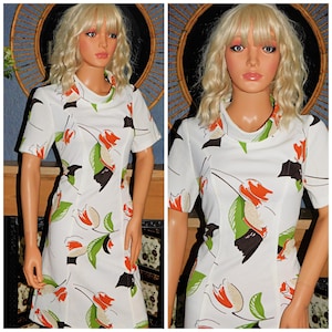 Vintage jaren 60 crèmekleurige veelkleurige bloemenprint mod-jurk 8-10 S Jaren 60 Modette