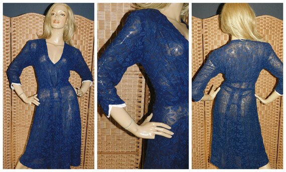 Vintage 1930s Navy Blue SHEER EMBROIDERED Cocktail