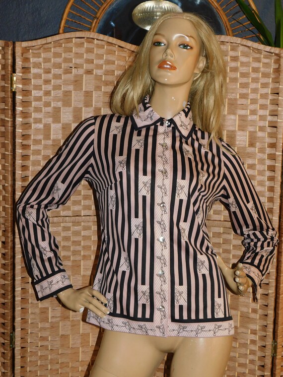 Vintage 1970s Black Nude STRIPED NOVELTY SADDLE P… - image 4