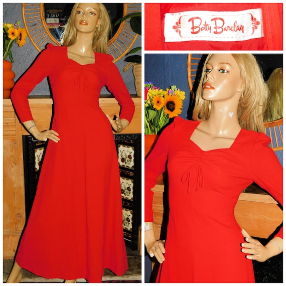 Vintage 70s SWEETHEART Red BOW Maxi Evening Dress 8 S 1970s BETTY Barclay