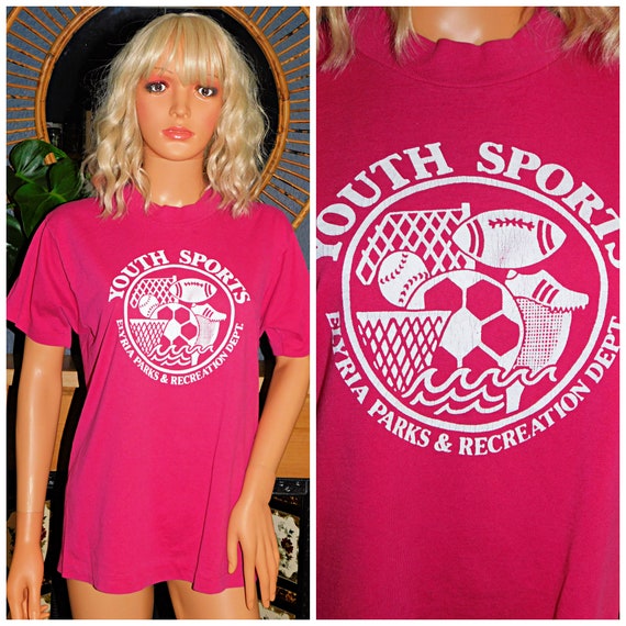 Vintage 90s Pink Soft SINGLE STITCH Parks And Recreation Print T Shirt S M 1990s Unisex Tee Graphic 50 50