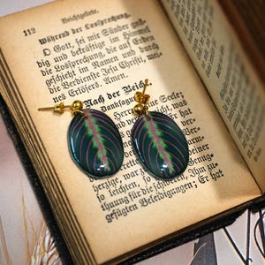 Handmade Calathea Peacock Earrings, Plant Lover Jewelry