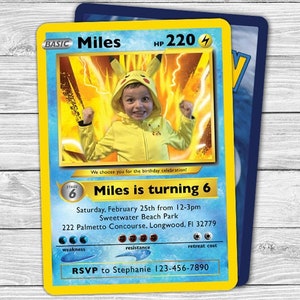 Invitation d’anniversaire Pokémon - Invitation imprimable personnalisée - Carte à collectionner
