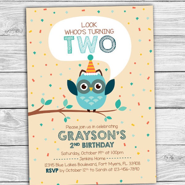 Owl Birthday Invitation - Custom Printable Digital Invite