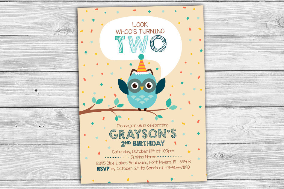 Owl Birthday Invitation Custom Printable Digital Invite - Etsy