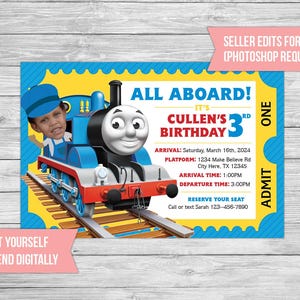 Invito di compleanno del trenino Thomas - Il tuo bambino *può* essere protagonista mentre viaggia sul trenino - Invito digitale/stampabile personalizzato