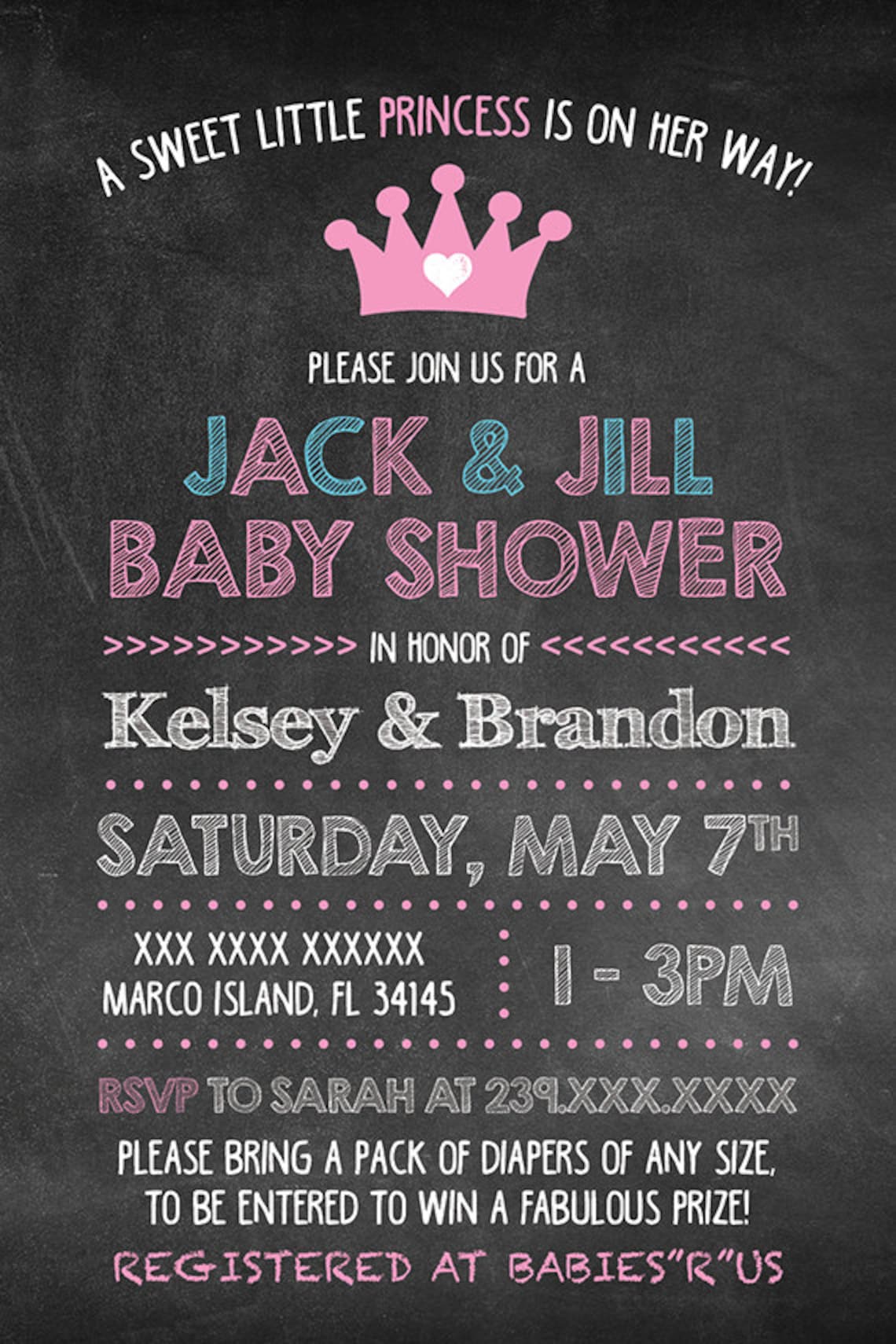 Jack and Jill Baby Shower Invitation Chalk Lettered, Chalkboard Custom