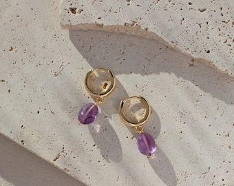 Natural Amethyst Drop Earrings in Irregular Shape