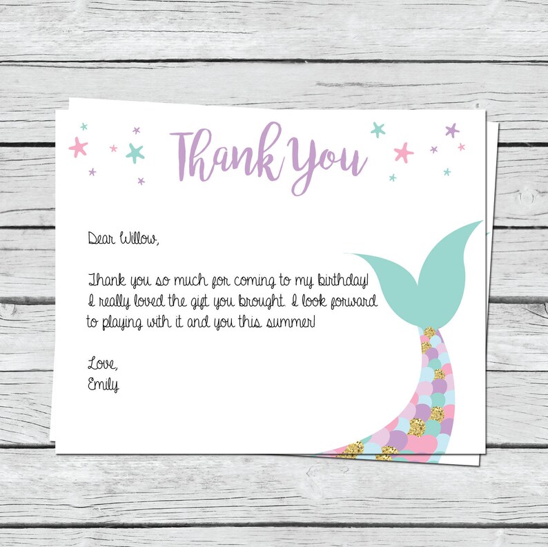 Mermaid Thank You Cards Printable Thank You Notes Birthday | Etsy