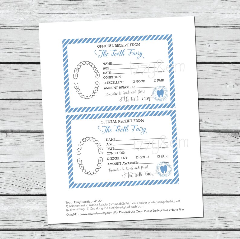 tooth fairy note boys tooth fairy receipt printable tooth etsy