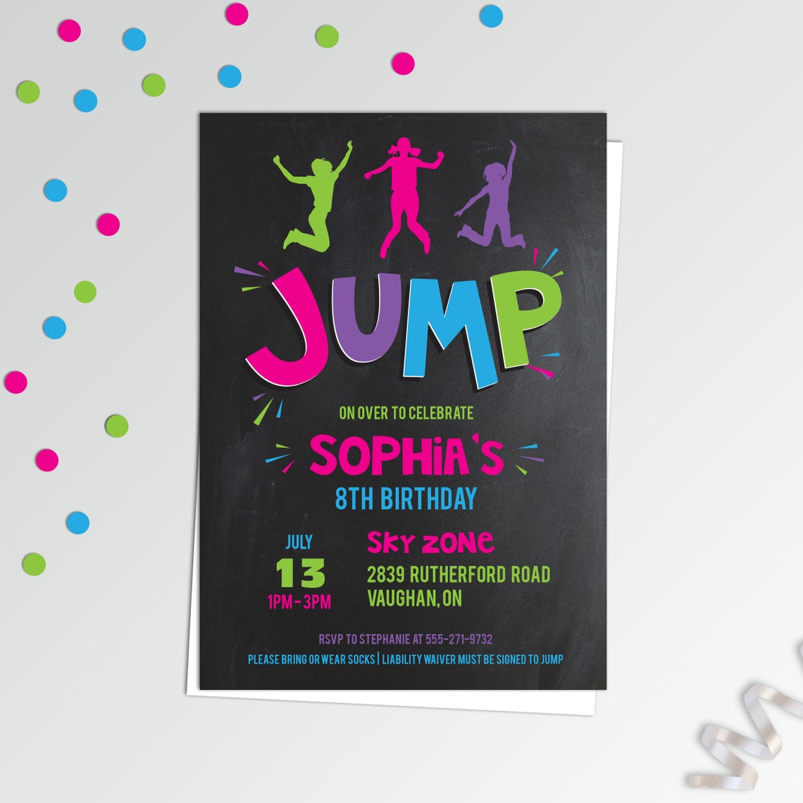 Jump Birthday Invitation Trampoline Park Invitation Girls Etsy