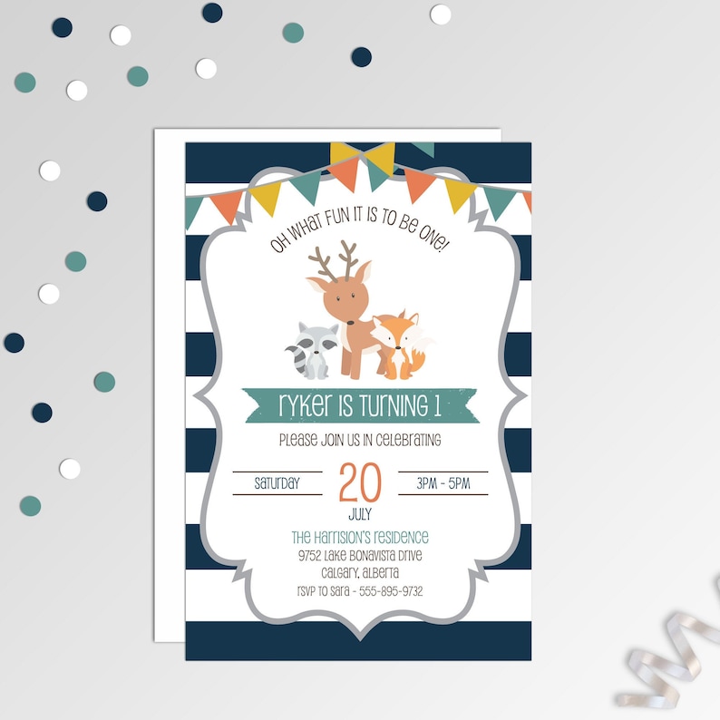 1st Birthday Invitation - Boys Woodland Birthday Invitation - Printable Birthday Invite - Military And Orange Invitation photograph relating to Printable Birthday Invitations for Boy named Initial Birthday Invitation - Boys Woodland Birthday Invitation - Printable Birthday Invite - Military And Orange Invitation