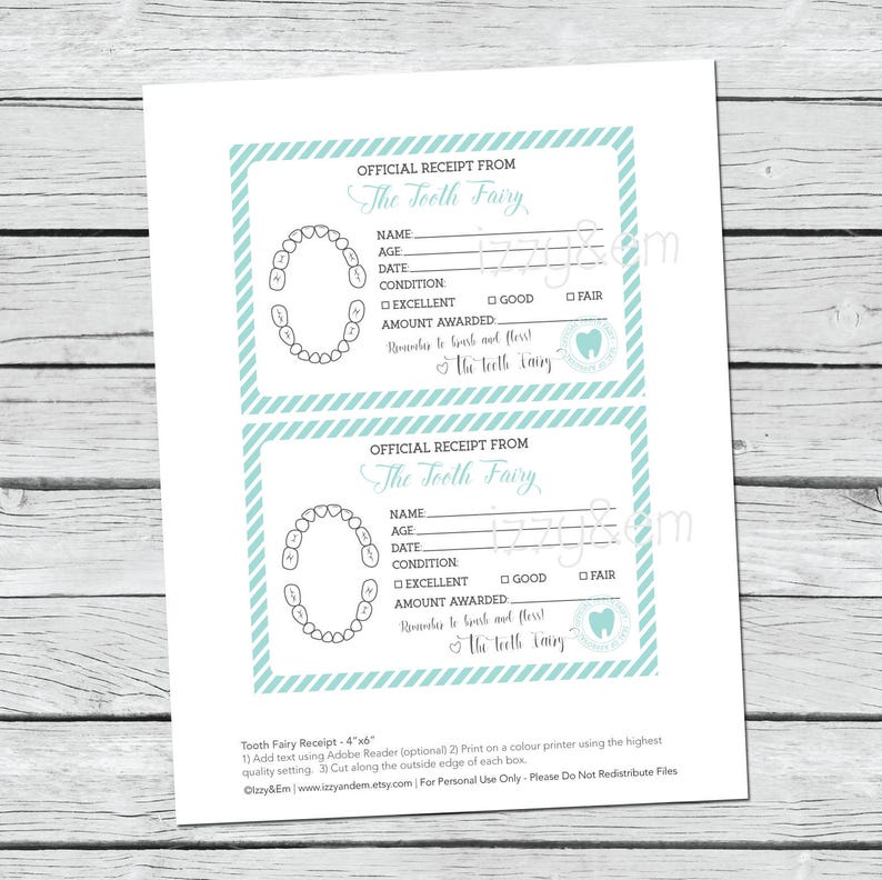 tooth fairy receipt tooth fairy note printable tooth fairy etsy