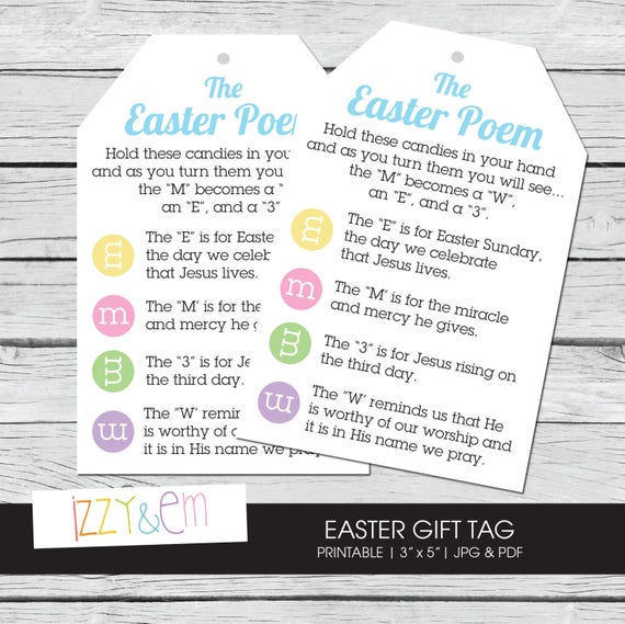items similar to easter poem easter gift tag printable gift tag