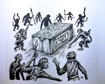 Monkey tribe technology - Original ink illustration