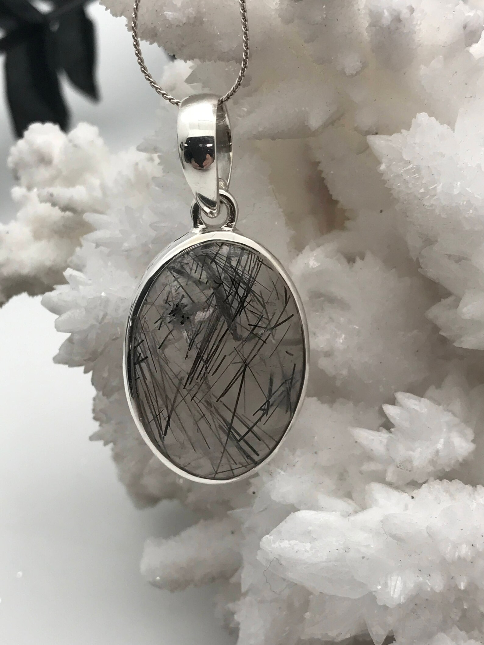 Black Rutilated QuartzPendantSterling SilverNecklaceUnisex Etsy