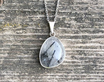 Black Rutilated Quartz Pendant Necklace, One-of-a-Kind Jewelry from atelier TurkuazNaturalStones