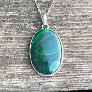 Malachite Silver Necklace, Simple Design Large Malachite Pendant, Malachite Medallion, Art Deco, Genderless Jewelry, Malachite Men Necklace