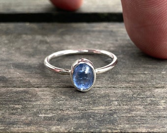 Cute Natural Kyanite Stone Ring, Vivid Blue Kyanite Stone Mini Ring, Kyanite Stackable Ring, Special Piece, Completely Handmade and Silver