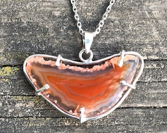 Natural Orange Agate Slice Necklace, Turkish Agate Pendant, Simple Design Red Agate Pendant, Special Jewelry Piece, Men's Red Agate Pendant