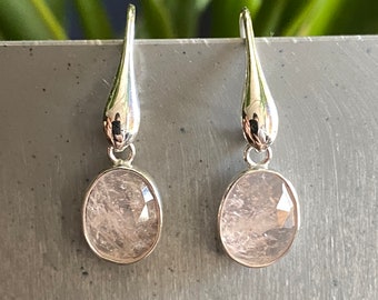 Natural Morganite Earrings, Morganite Jewelry, Rose Cut Faced Morganite Earrings, Sliver Morganite Dangle Earrings, Special Morganite Pieces