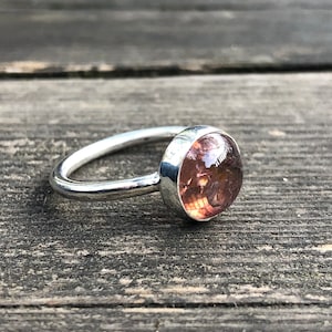 Pink Tourmaline Ring, Natural Pink Rubellite Tourmaline, Vivid Peach Color Tourmaline, Pink Stone Ring, Simple Elegant Design, Ring Size 6 7