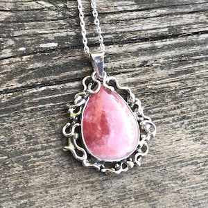 Natural Rhodochrosite Stone Silver Pendant, Pink Rhodochrosite Silver Necklace, Unique Design Piece, Skin-Touch Design, Gift for Her Mother