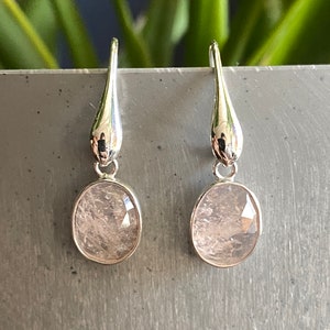 Natural Morganite Earrings, Morganite Jewelry, Rose Cut Faced Morganite Earrings, Sliver Morganite Dangle Earrings, Special Morganite Pieces