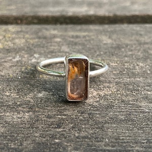 Bi Color Tourmaline Silver Ring, Orange and Yellow Tourmaline Ring Size 5 6 7 8 9, Simple and Bold Design, Handmade & Silver