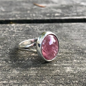 Pink Tourmaline Silver Ring, Natural Pink Rubellite Tourmaline Ring Size 7, Special Piece, Double Arm Design, Handmade and Sterling Silver
