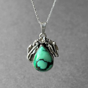 Natural Blue Green Turquoise Necklace, Turquoise Silver Pendant, Special Collection Piece, Art Nouveau Design, Completely Handmade & Silver